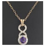 Genuine African Amethyst & Diamond Pendant