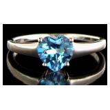 Beautiful 1.75 ct Natural Blue Topaz Heart Ring