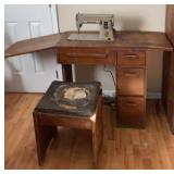 Antique Sewing Machine Cabinet & Stool Singer