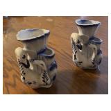 Pair Blue & White Swan Vases