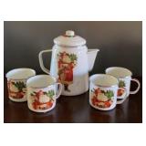 Granite Santa Coffee Pot & 4 Mugs