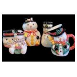 (4) Snowman Cookie Jars & (1) Pitcher