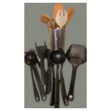 Stainless Kitchen Utensil Holder & Utensils