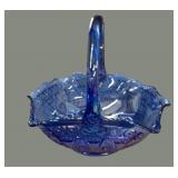 Blue Carnival Glass Basket