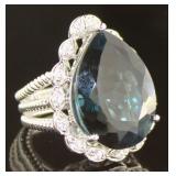 Genuine 27.30 ct Pear London Blue Topaz Ring