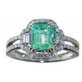 14kt Gold 2.12 ct Em. Cut Emerald & Diamond Ring