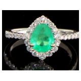 14kt Gold 1.60 ct Pear Cut Emerald & Diamond Ring