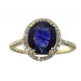 14kt Gold 3.73 ct Oval Sapphire & Diamond Ring