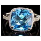 Cushion Cut 4.60 ct Blue Topaz & Diamond Ring