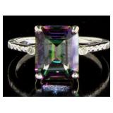Emerald Cut 3.11 ct Mystic Topaz & Diamond Ring