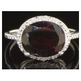 Natural 3.68 ct Oval Garnet & Diamond Ring