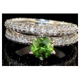 14k White Gold 3.47 ct 2pc Fancy Green Bridal Set