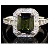14K White Gold 2.60 ct Tourmaline and Diamond Ring