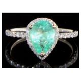 14kt Gold 1.74 ct Pear Cut Emerald & Diamond Ring
