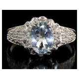Oval 2.02 ct Genuine Aquamarine & Diamond Ring