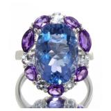 Oval 11.30 ct London Blue Topaz & Amethyst Ring
