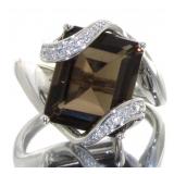 Genuine Emerald Cut 4.50 ct Quartz & Diamond Ring