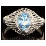 Pear Cut Natural Blue Topaz & Diamond Ring