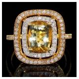 Genuine 2.70 ct Yellow Beryl & Diamond Ring