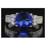 Round 2.50 ct Sapphire & Baguette Ring