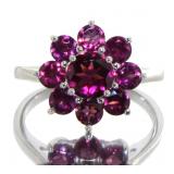 Genuine 2.75 ct Rhodolite Garnet Cluster Ring