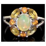 Natural 3.10 ct White & Fire Opal Cocktail Ring