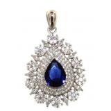 Pear Cut 5.30 ct Blue-White Sapphire Pendant