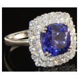 14kt Gold 7.63 ct Cushion Sapphire & Diamond Ring