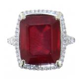 14kt Gold 14.27 ct Radiant Cut Ruby & Diamond Ring