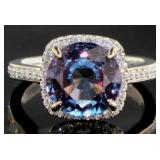 14kt Gold Round 6.34 ct Alexandrite & Diamond Ring