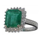 14k White Gold 5.04 ct Emerald & Diamond Ring