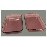 (2) Cranberry Pyrex Baking Pans