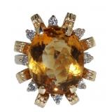 14kt Gold Oval 9.39 ct Citrine & Diamond Ring