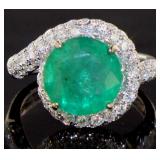 18kt Gold 9.51 ct Emerald & Diamond Bypass Ring