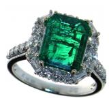 14k Gold 5.01 ct Recry Emerald & Diamond Ring