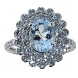 14kt Gold Oval 2.56 ct Aquamarine & Diamond Ring