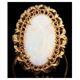 18kt Gold Antique Elongated White Opal Ring