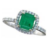 14kt Gold 1.58 ct Em. Cut Emerald & Diamond Ring