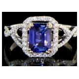 14kt Gold 2.57 ct Em Cut Sapphire & Diamond Ring