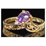 10kt Gold Genuine Amethyst & Diamond Ring