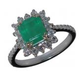 14kt White Gold 2.20 ct Emerald & Diamond Ring