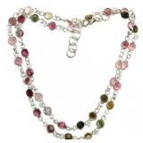 Genuine 9.12 ct Rainbow Tourmaline Silver Necklace