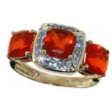 14kt Gold Natural Fire Opal & Diamond Ring