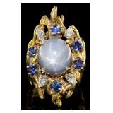 14kt Gold Antique Star Sapphire & Diamond Ring