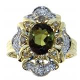 14kt Gold Natural Tourmaline & Diamond Ring