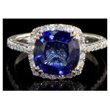 14kt Gold 4.31 ct Cushion Sapphire & Diamond Ring
