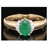 10kt Gold Natural Emerald & Diamond Ring