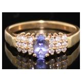 14kt Gold Natural Tanzanite & Diamond Ring