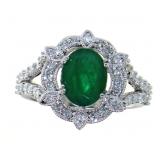 14K White Gold 2.22 ct Emerald and Diamond Ring