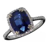 14k Gold 4.39 ct Cushion Sapphire & Diamond Ring